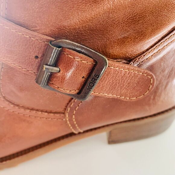 Michael KORS Leather Biker Round Toe Boot Brown 8 Distress Imperfect No Marking - Picture 7 of 16